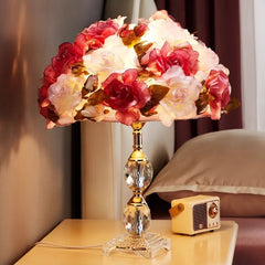 “Liglite crystal table lamp with floral rose lampshade for bedrooms”