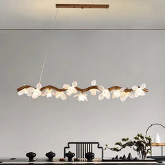 “Liglite walnut chandelier for modern dining space”