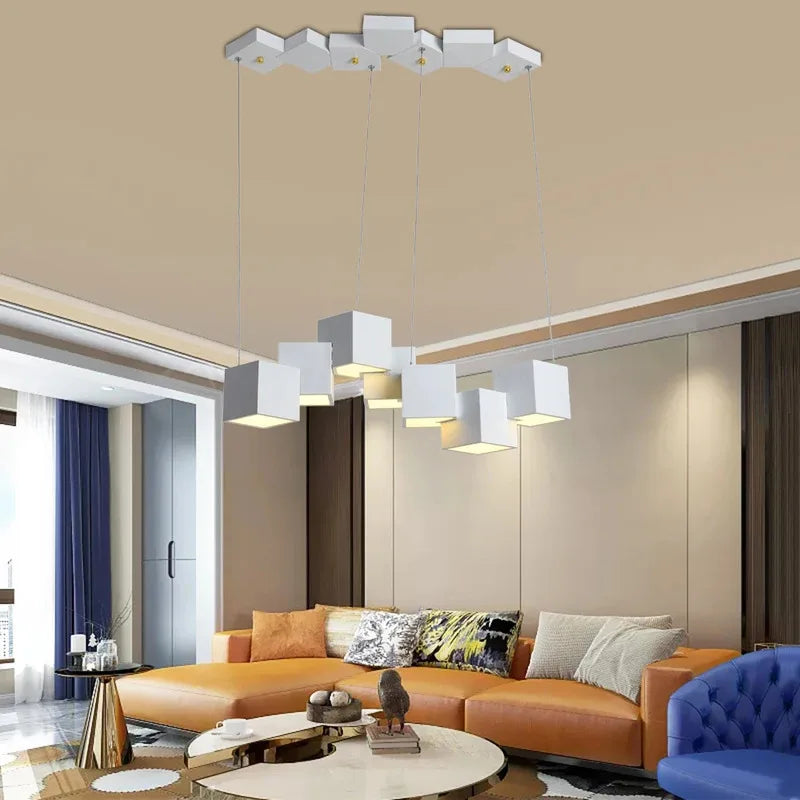 Cord pendant cube light fixture with knob switch control for modern interiors