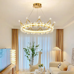Crystal pendant light with crown-style arches and bright LED illumination