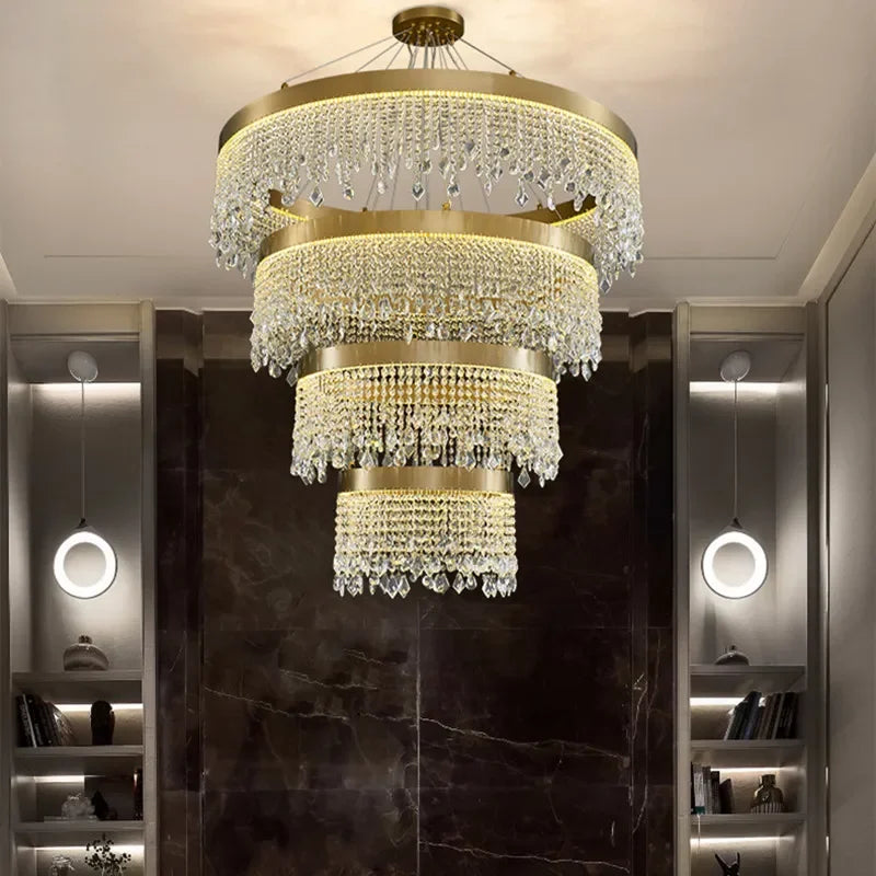 Modern LED chandelier with crystal detailing and ring silhouette