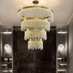 Modern LED chandelier with crystal detailing and ring silhouette