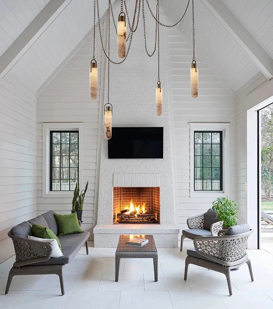 Modern staircase pendant lighting with slim marble drop shades