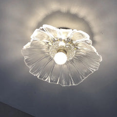 “Lotus leaf purple glass ceiling light with copper base, E27 LED”