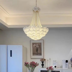 “Artistic bedroom ceiling light with pearl accents”