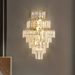 “Luxury crystal wall sconce with gold and clear accents”