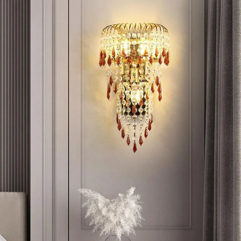 luxury crystal wall sconce with stainless steel frame in a modern room