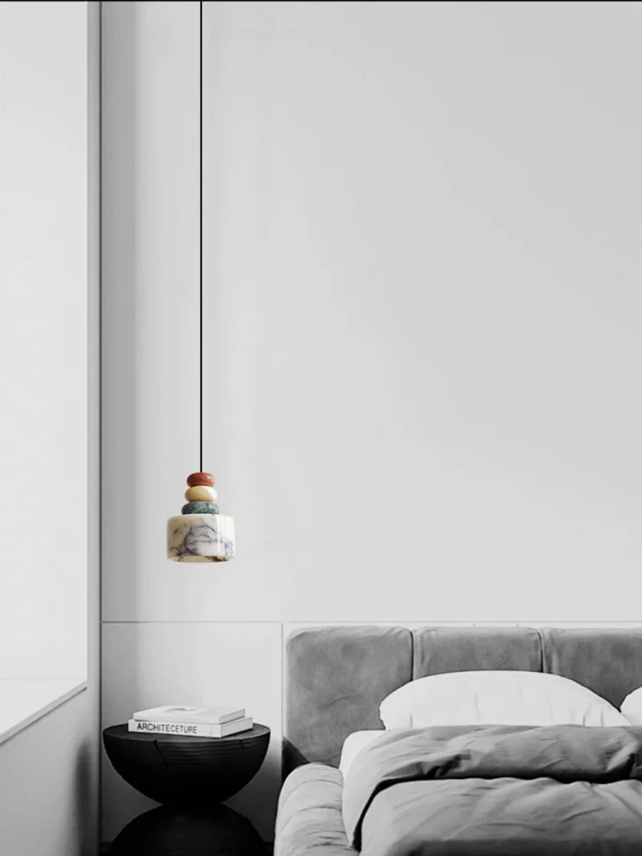 “Modern colored stone pendant light, luxury wabi sabi, unique natural veining, DIY install”