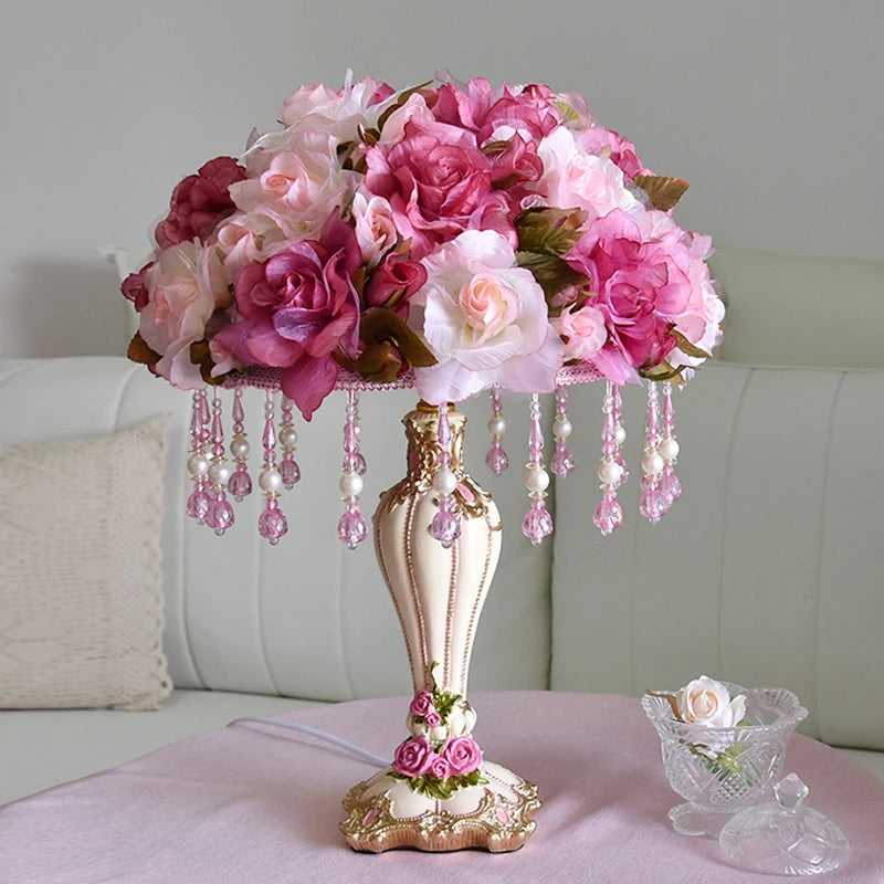 “Luxury girls room desk lamp with pink and white flowers”
