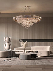 Glass chandelier with layered cluster styling for dining table lighting