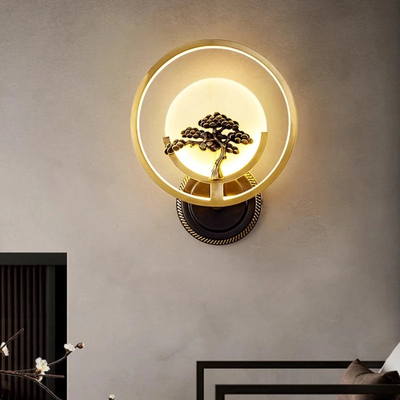 “Medieval copper zen wall sconce with LED, tree spirit design, Liglite”