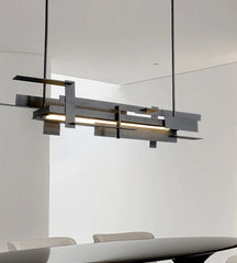 Artistic stainless steel chandelier in contemporary living room

