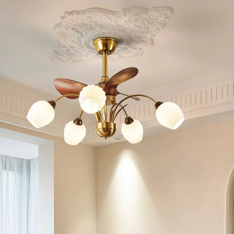 “Mid-century style wooden glass fan chandelier for living rooms”
