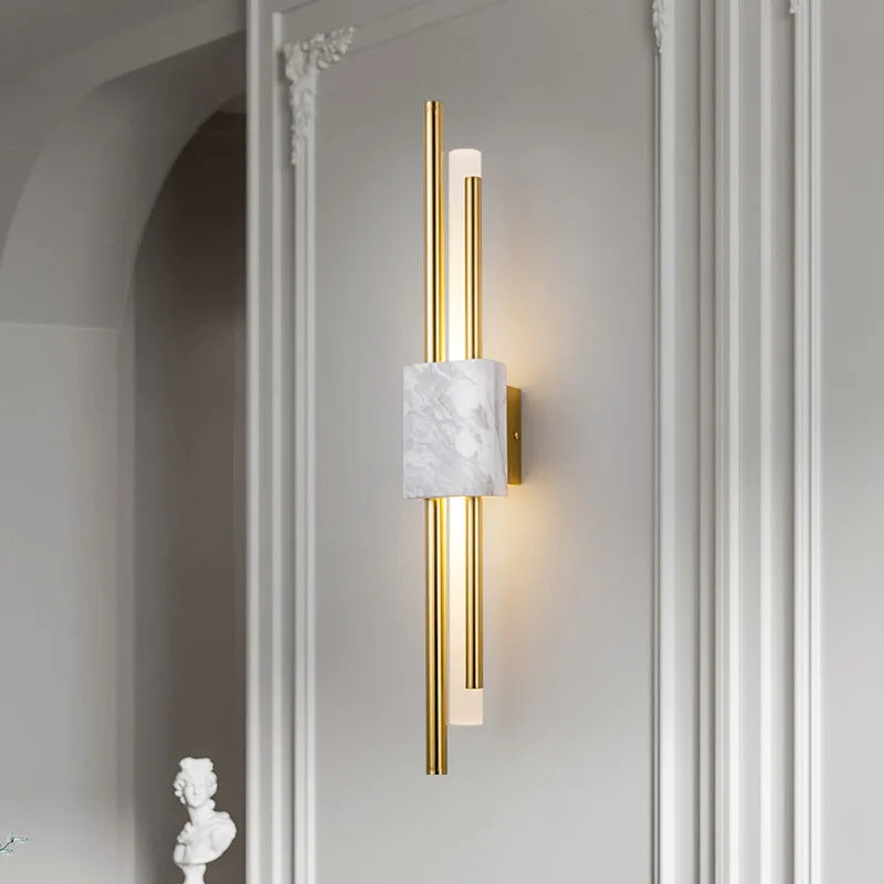 Minimalist marble wall sconce with up and down LED light for hallway lighting