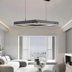 Modern living room with a stylish ceiling light fixture.