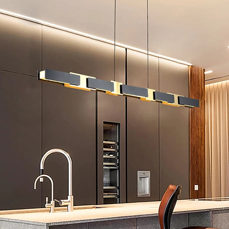 “Modern black gold LED pendant light for living room interiors”