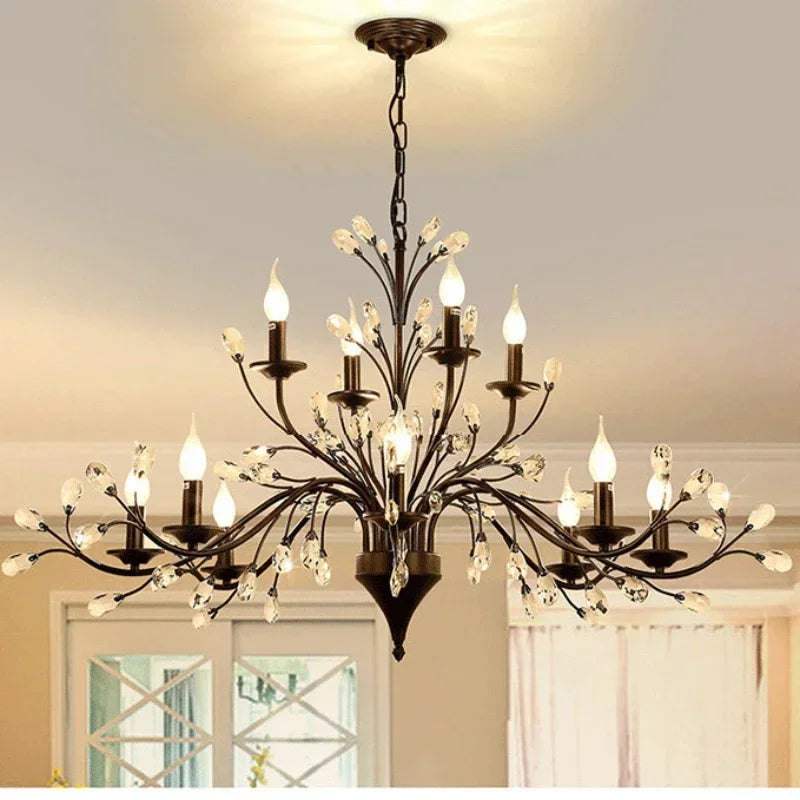 Branch-style chandelier with crystal shade details and candle-style sockets