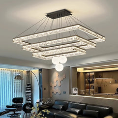 “Modern crystal ceiling chandelier with geometric design”