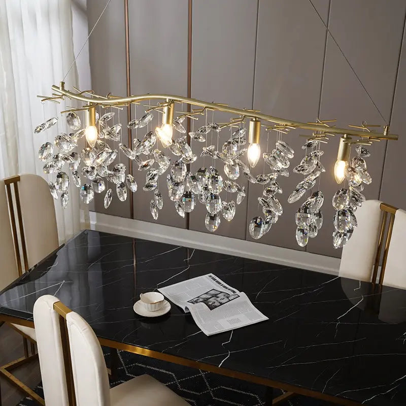 Modern semi flush chandelier with crystal shade and E14 LED bulbs included