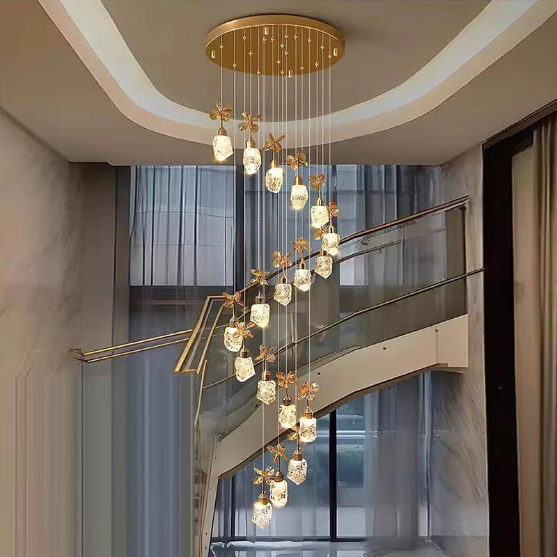 Modern crystal hanging chandelier designed for high ceiling villa living rooms