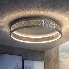 Modern dimmable LED ceiling lamp with geometric rings in black