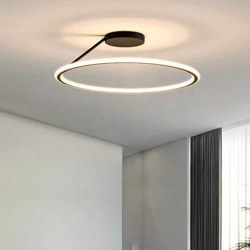 Modern LED ring ceiling light providing even ambient illumination