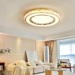 “Modern flush mount crystal ceiling light with two rings”