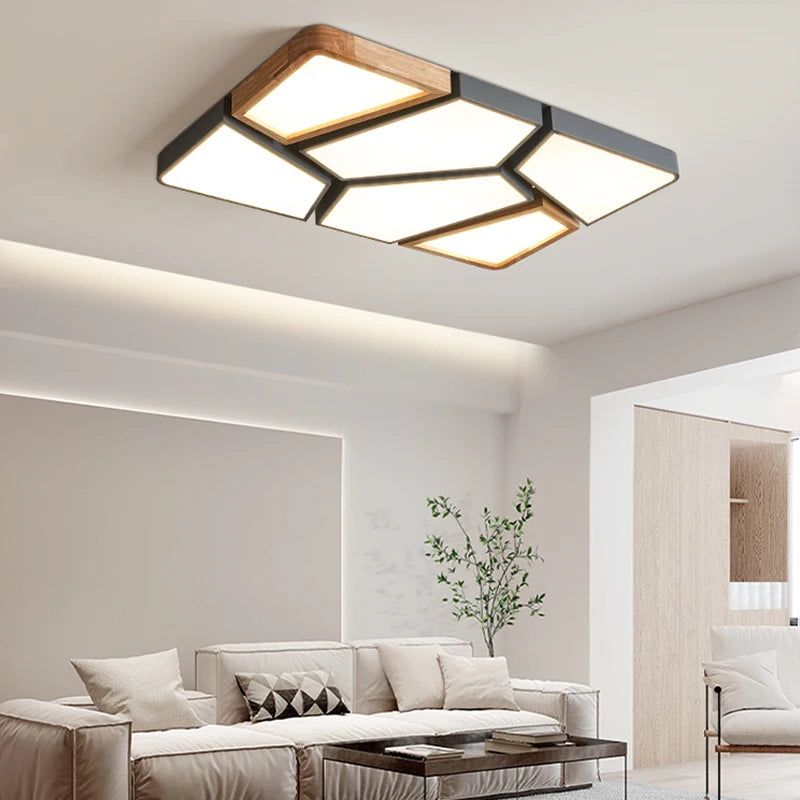 Modern ceiling light with geometric panels for kitchen and dining room