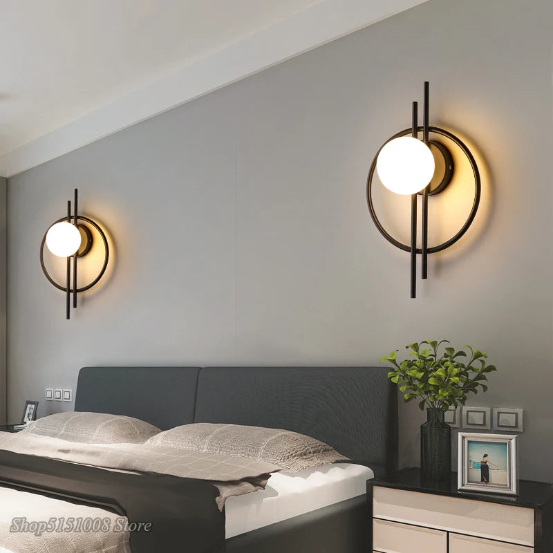 Modern bedroom with wall sconces and a bed