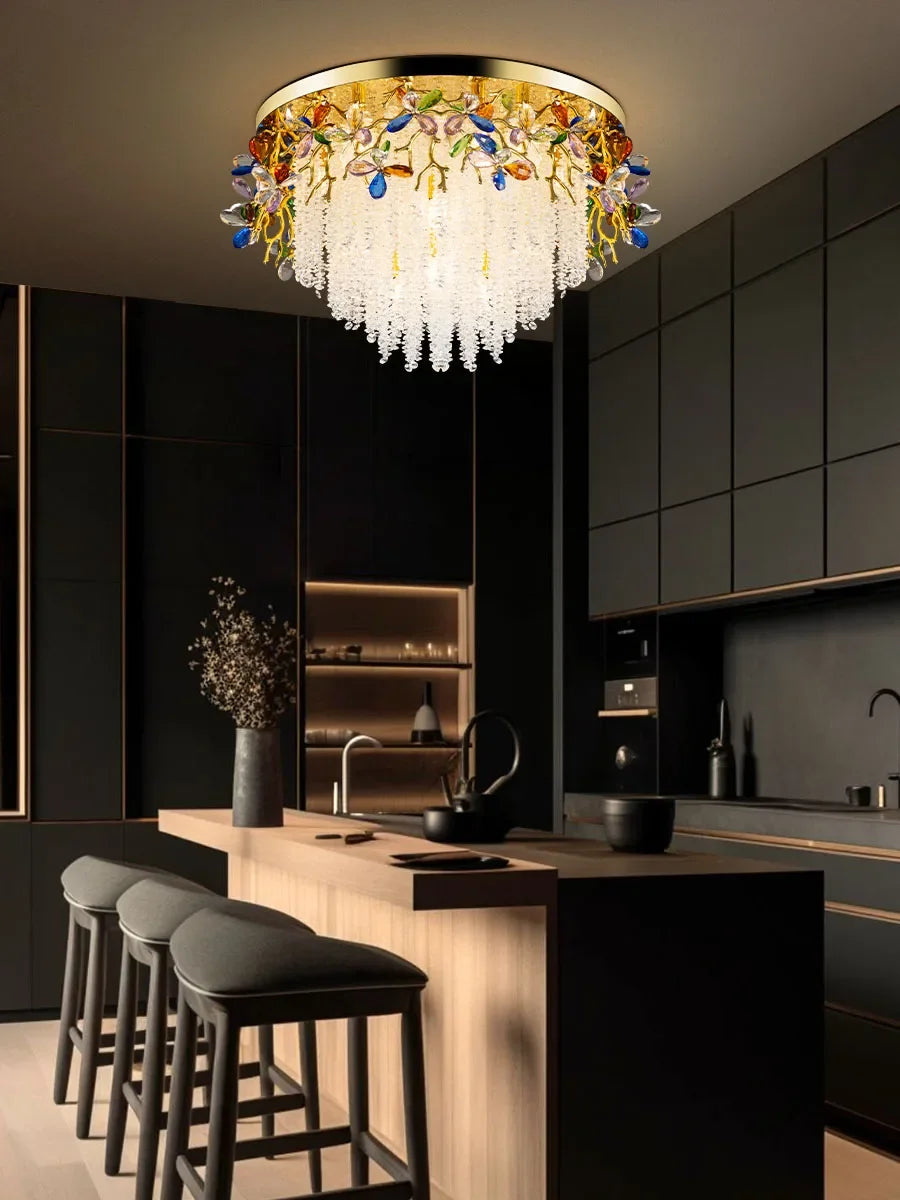 “Elegant gold and crystal chandelier for luxury home interiors”