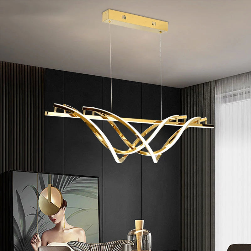 Modern gold alloy pendant light as a centerpiece in a stylish dining room