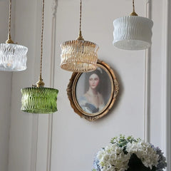 “Modern white green orange ribbed glass LED dining lamp”