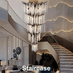 High ceiling crystal hanging chandelier designed for entryway lighting