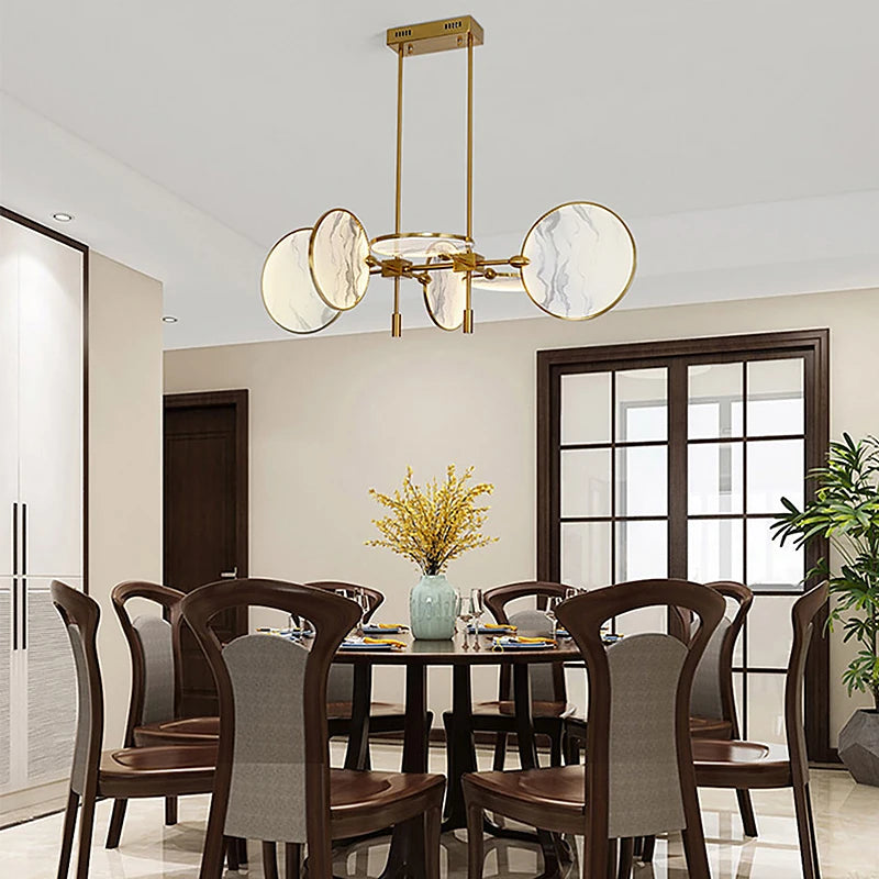 Modern retro pendant chandelier with metal frame for dining room lighting