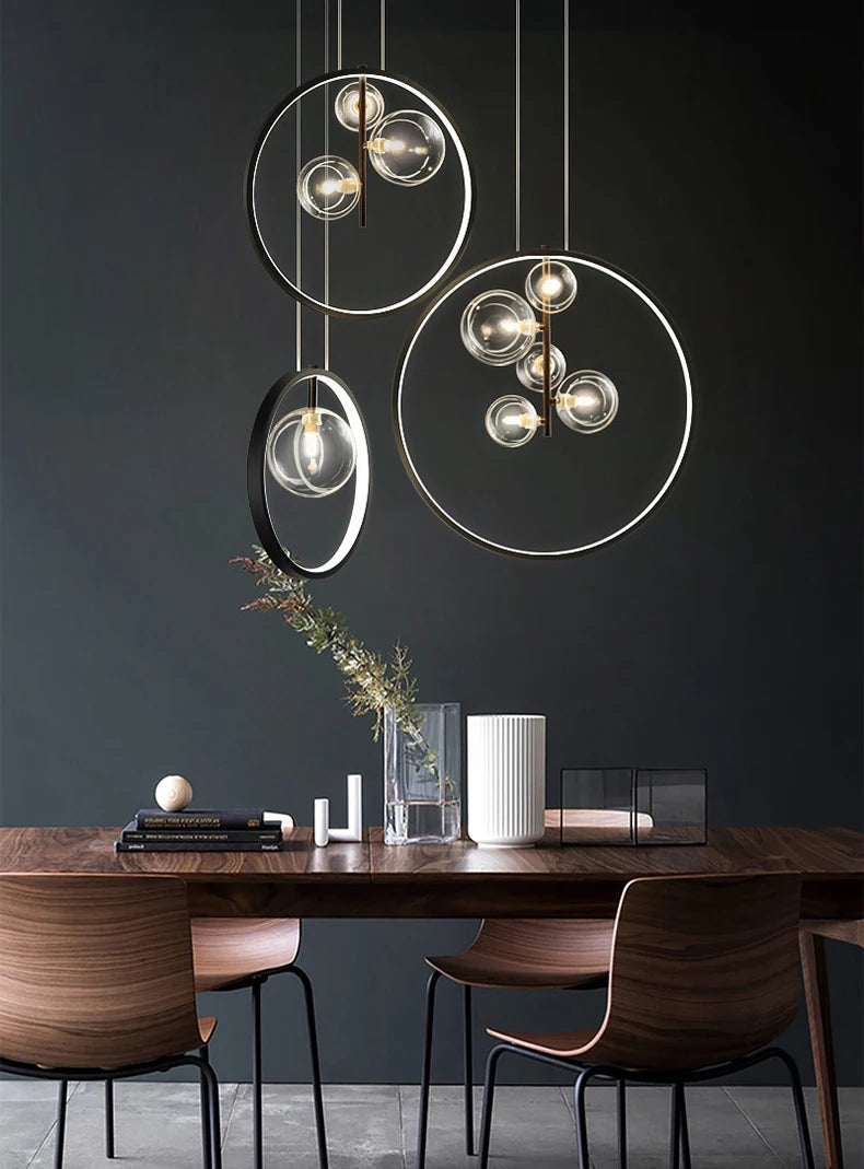 Modern metal hanging light designed for dining room lighting