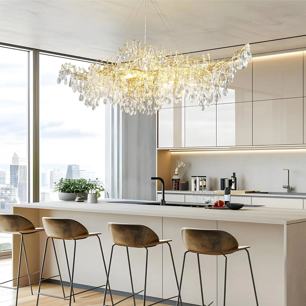 Modern tree branch chandelier with dimmable LED for kitchen island lighting
