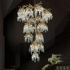 Modern semi flush branch chandelier with G9 base for double height space lighting