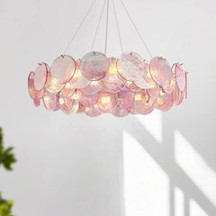 “Murano pink glass chandelier for elegant dining and living rooms”