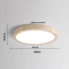 “Minimalist travertine LED ceiling lamp, organic shape, easy install, 5-year warranty”