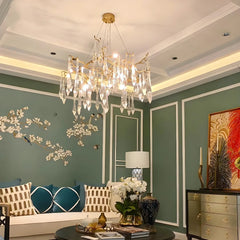 “Nature motif nickel and crystal pendant ceiling light, Liglite”