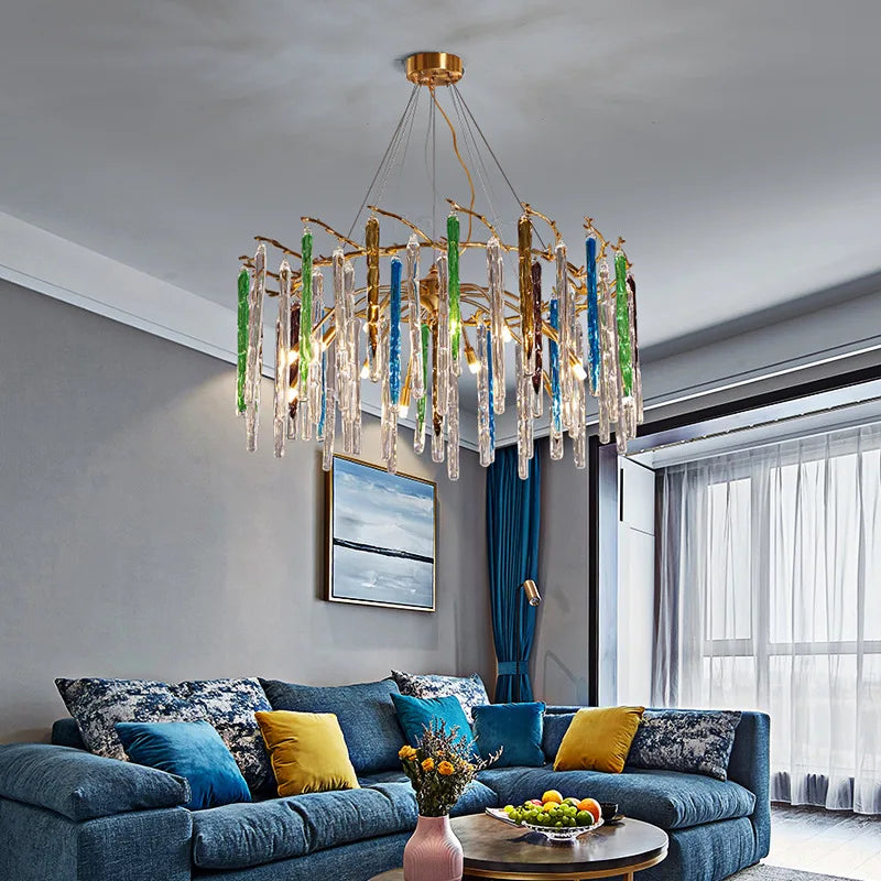 “Nordic luxury colorful crystal chandelier flush mount for living room”