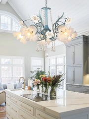 “Nordic blue flower chandelier with ceramic roses and K9 crystal”