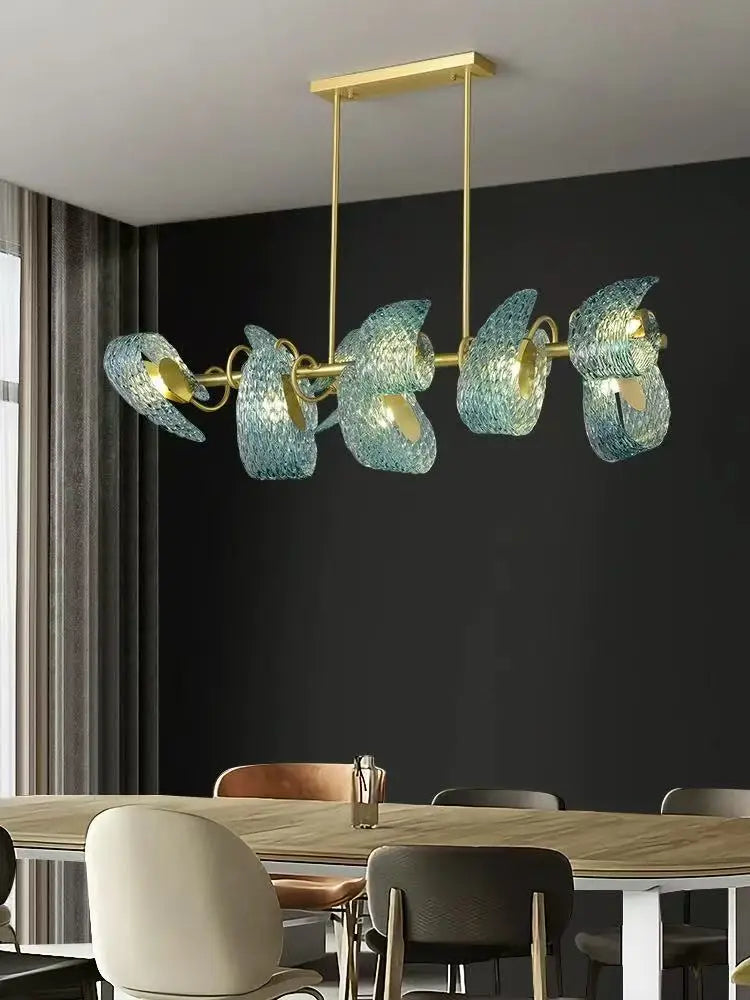 “Nordic minimalist cyan ribbon glass chandelier for bar or kitchen island”