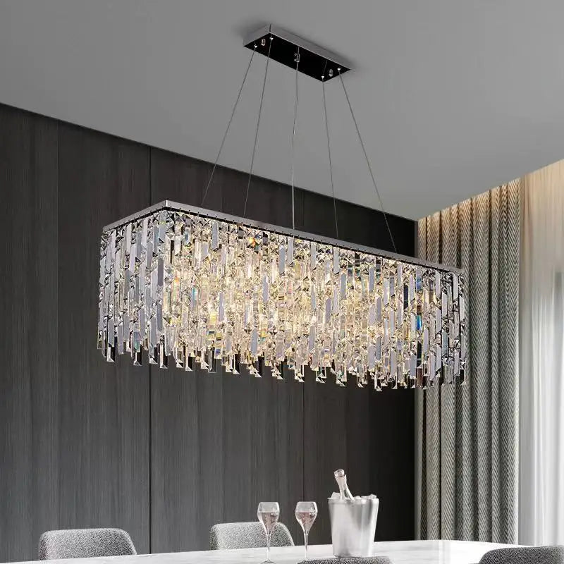 “Nordic rectangular crystal chandelier for dining table or island”