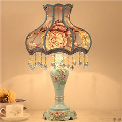 “Nordic resin flower table lamp with crystal bead lampshade”