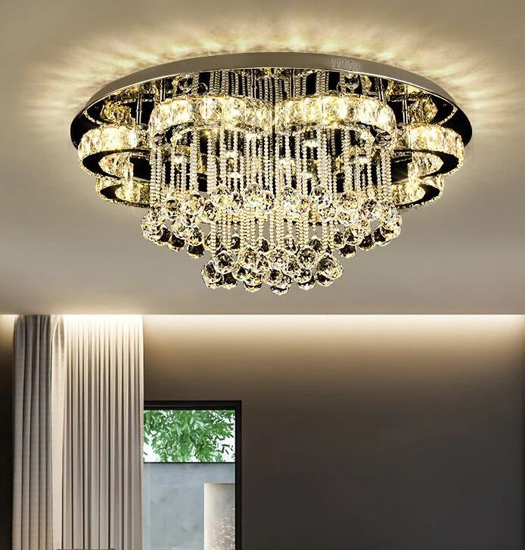 “Nordic round disc crystal ceiling lamp for modern living rooms”