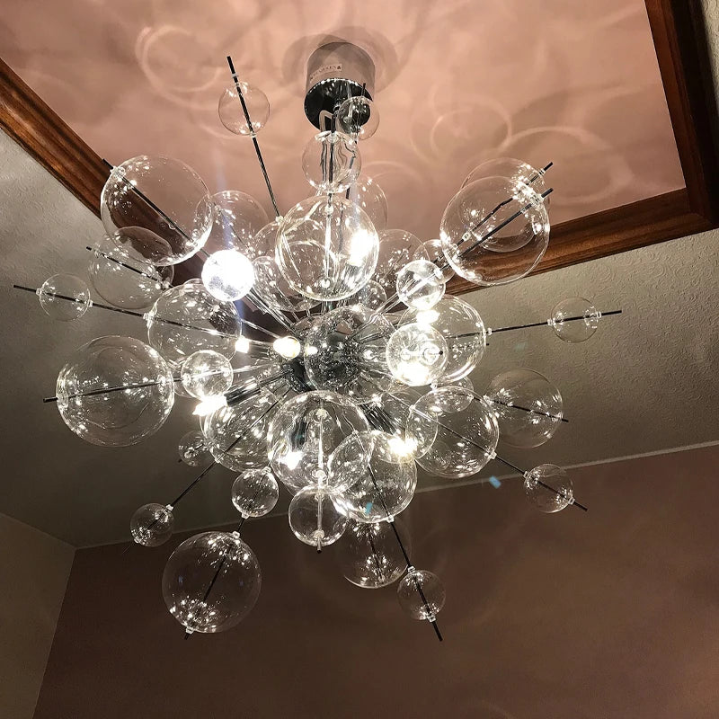 Chandelier with multiple glass bulbs on a ceiling