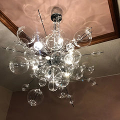 Chandelier with multiple glass bulbs on a ceiling
