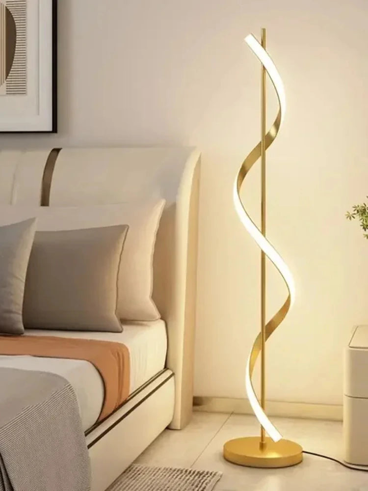 “Nordic spiral LED floor lamp with luxury aluminum design”