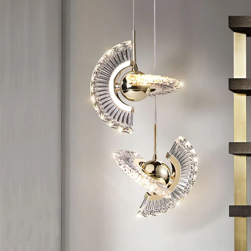 Nordic UFO pendant light with crystal shade for bedside ambient lighting